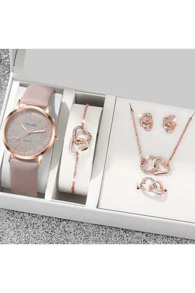 Mucha Kalpler Mor 5 Parça Saat Kolye Küpe Set Mor Taşlı Takı Set Sevgililer G...