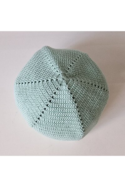 morlalem m Water Green Color Cotton Skullcap, Handmade Hand-Knitted, Hundred Percent Cotton Prayer Skullcap, 03Cotton Green