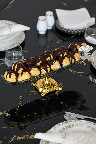 P H Panayır Home Goldy-cam Kayık Tabak Kelebekli Kahvaltı Sunum Tabağı 40*14