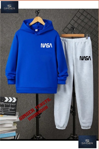 SS SİNSER Kapşonlu Çocuk “NASA LOGO” Baskısız Eşofman Takımı