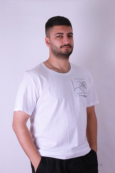 trender Stripe Palm Printed White Men's T-Shirt Tr-03