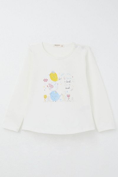 Breeze 1.5-5 Years Old Girl's Cute and Bird Printed Ecru Tights Set
