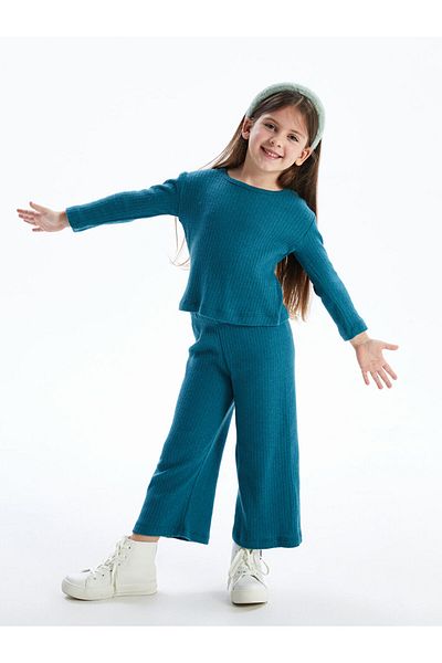 LC Waikiki Crew Neck Basic Girl's T-Shirt and Pants 2-Piece Set