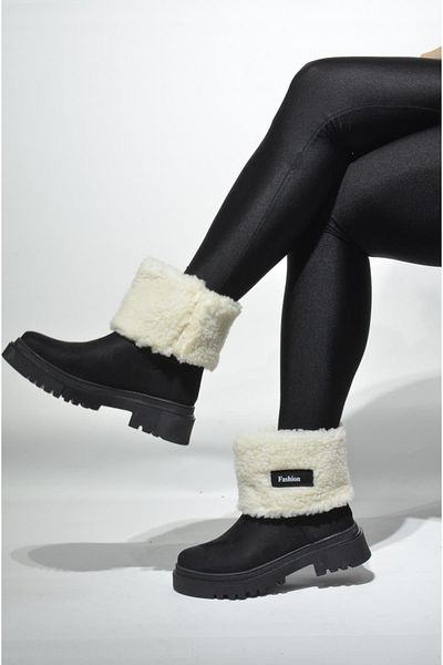 KunduraHane Fur Lined Boots Foldable Boots Suede Boots