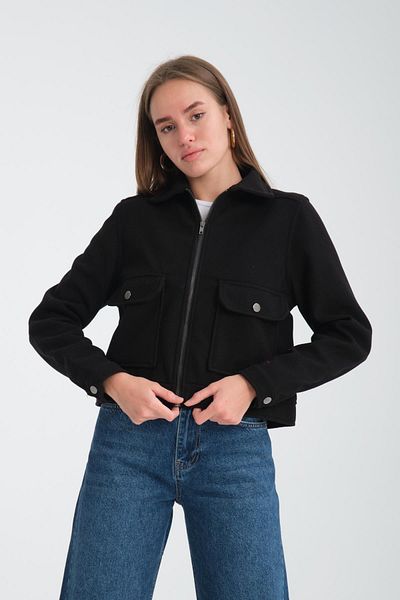 Store Women's Black Stamp Jacket - Zipper Detail, Daily Use