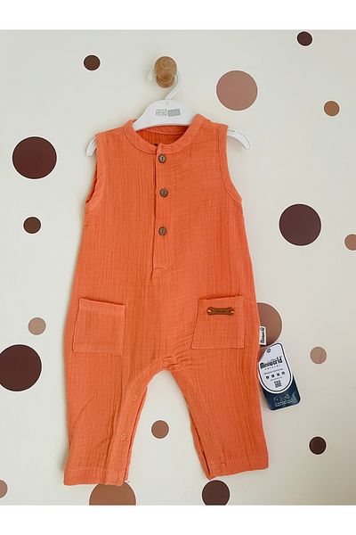 Miniworld Unisex Orange Muslin Jumpsuit