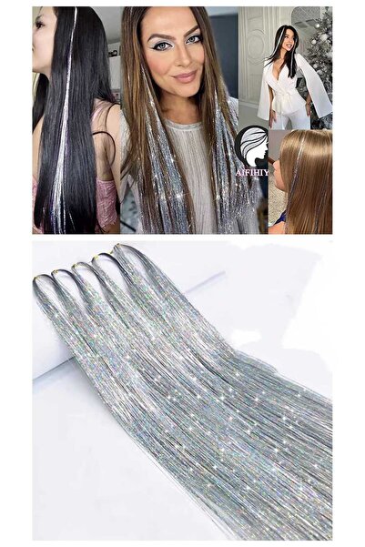 Eva Rose Gri Renk Simli Saç Aksesuarı/ Saç Işıltısı Yan Postiş 50 Cm simli sa...