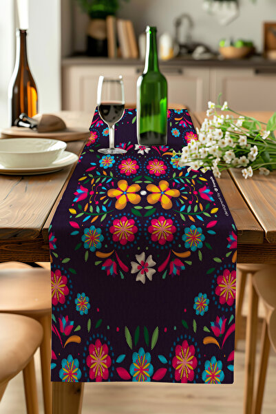 ALAMODECOR Model floral cu aspect brodat negru, cu model etnic boem, imprimat...