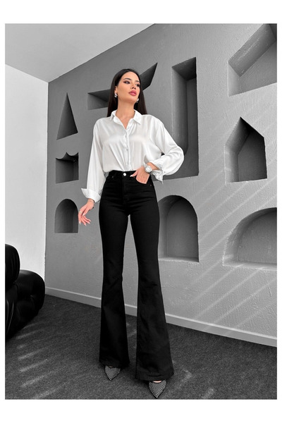 LİMABEL Milano Julia Yüksek Bel Siyah Ispanyol Paça Pantolon Likralı Esnek Jeans 2025