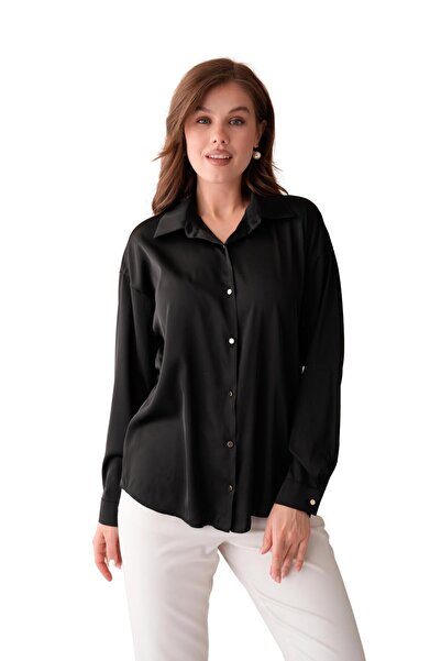 Moda Amore Жіноча сорочка з сатину - Smart Casual, з металевими ґудзиками 035