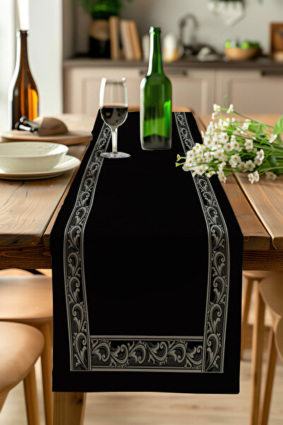 ALAMODECOR Față de masă cu model etnic cu dungi negre și flori, cu model boem...