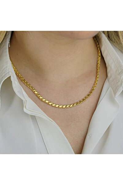 Moda Gümüş 925 Ayar Gümüş Altın Kaplama 4 Mm Pullu Zincir Kolye 60 Cm