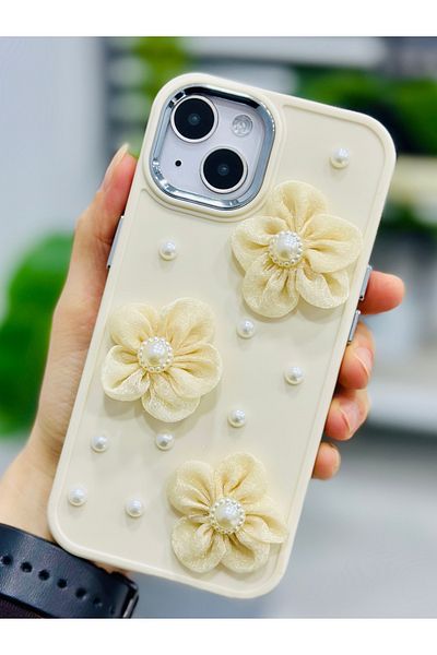 Go Aksesuar حافظة سيليكون متوافقة مع هاتف Iphone 14 Plus - 15 Plus بتصميم زهرة التول مع لعبة