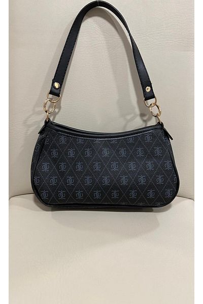 RumyaCollection Geantă de umăr pentru femei cu fermoar cu model negru