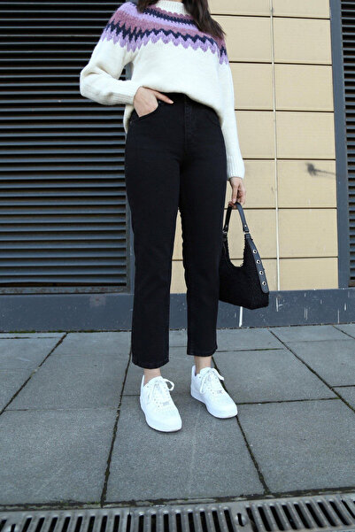 LİMABEL Milano Yıldız Julia Kadın Jeans Vibe Mom Fit Yüksek Bel Dar Paça Siya...