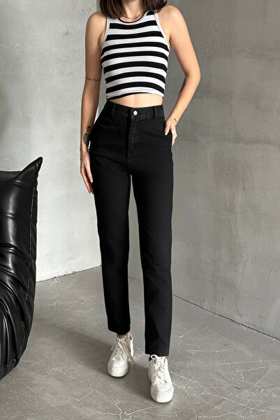 LİMABEL Milano Lina Comfort Julia Jeans Kadın Siyah Yüksek Bel Likralı Mom Je...