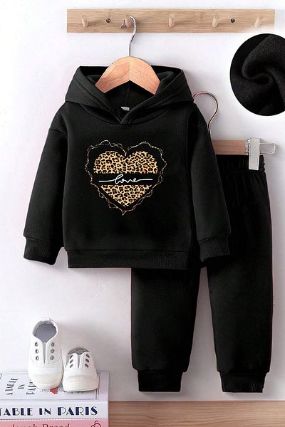 uyguntarz Heart Printed Children's Comfortable Tracksuit Set