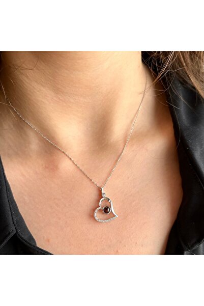 LOTUS JW Işıklı Kutuda 100 Dilde Seni Seviyorum Yazan Kalp Kolye | 925 Ayar Gümüş Kolye