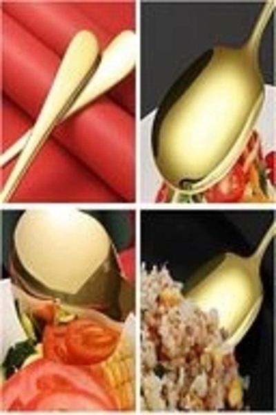 Rosemor Set of 4 Serving Spoons Gold Stainless Steel Luxury Salad Dumpling Pastry Bakery Chicken Potato Serving Spoon