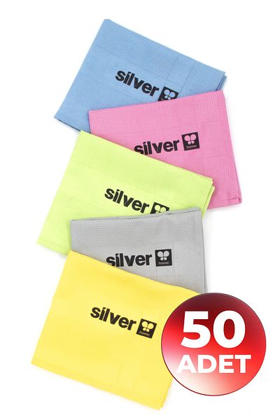 Silver 50 Pieces of Microfiber Decorative Glass Cloth - 42X68 cm