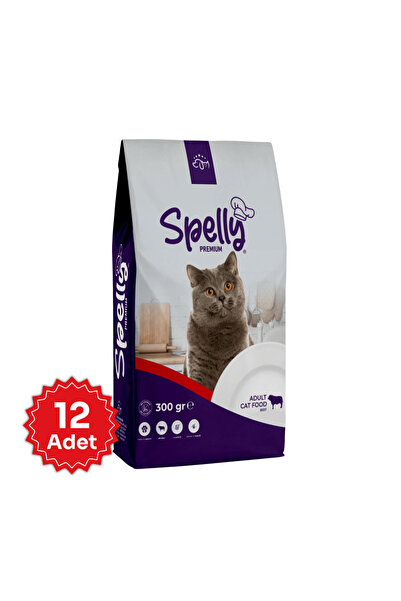 SPELLY 12 Adet x Spelly Premium Yetişkin Kedi Maması - Biftek (0,3kg)