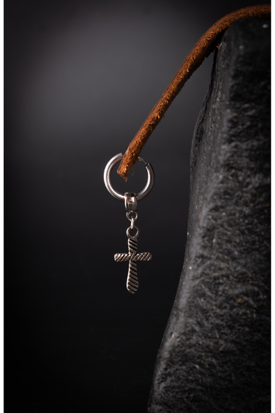 Piercing Market Steel & Silver Unisex Çelik Halka Sallantı Haç Küpe Paslanma Kararma Yapmaz