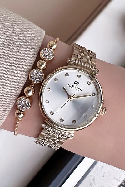 Homies Special Boxed Original Women's Wristwatch Waterproof Gold Color Steel Band +Bracelet Hmb3015C1