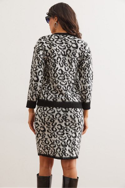 Olalook Women's Black Bottom Top Leopard Knitwear Set Tkm- 19000341