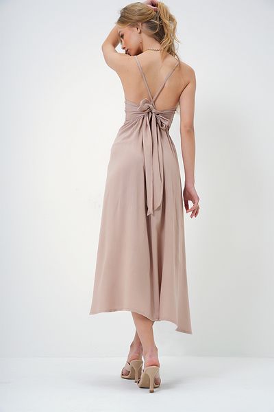 Trend Alaçatı Stili Women's Beige Rope Strap Back Lacing Detail Maxi Length Summer Dress Alc-X13471