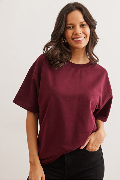 Olalook Dámské klaretové červené tričko vpředu vzadu s potiskem 2 vlákna Unisex oversize tričko TSH- 19000696