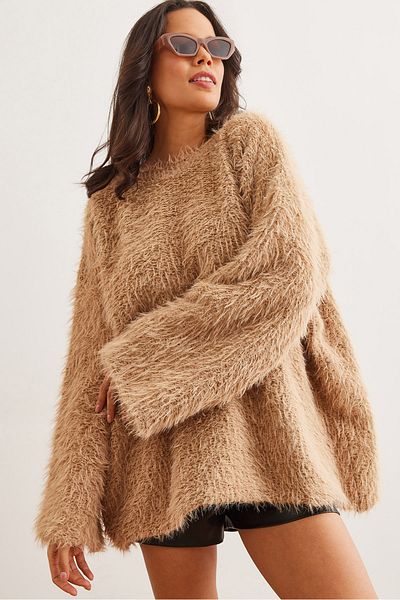 Olalook Camel Color Oversize Knitwear Women's Sweater - Long Beard Kzk- 19000954