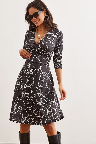Olalook Rochie tricotată cu piept dublu negru pentru femei ELB- 19000962