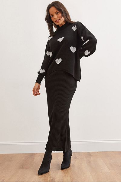 Olalook Black Knitwear V Dress Sweater Set - Tkm- 19000338