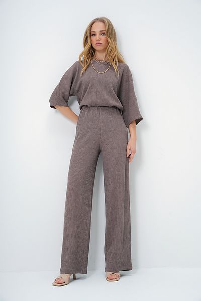 Trend Alaçatı Stili Mink Boat Neck bő blúz és Palazzo nadrág - denevér ujjú, ráncos ALC-X13470