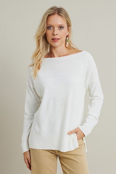 Cool & Modest Ecru Boat Neck Γυναικεία Πλεκτά Μπλούζα - MYIL561