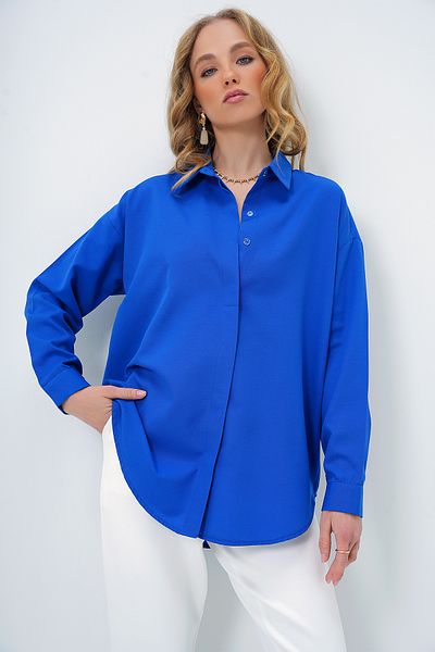Trend Alaçatı Stili Dámská oversize dlouhá tkaná košile Saks ALC-X6828