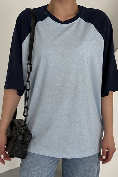 MODAGEN Tricou supradimensionat unisex, albastru, cu mâneci raglan