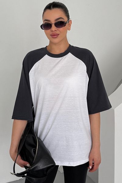 MODAGEN Μπλουζάκι Unisex Λευκό Ανθρακί Raglan με μανίκια με λαιμόκοψη μονόχρωμο