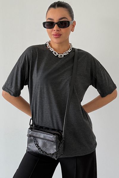 MODAGEN Μπλουζάκι Unisex Μαστιγωμένο Ανθρακί με λαιμόκοψη