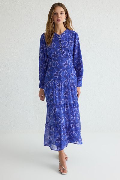 Trendyol Modest Lila bélésű virágos szőtt sifon ruha TCTSS25EB00036