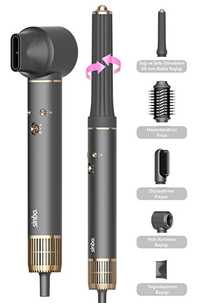 Sinbo Pro Compact Uzun Multi-Styler Hava Üfleme 5in1 Bldc  Saç Şekillendirici  1719 -Graphite Gray