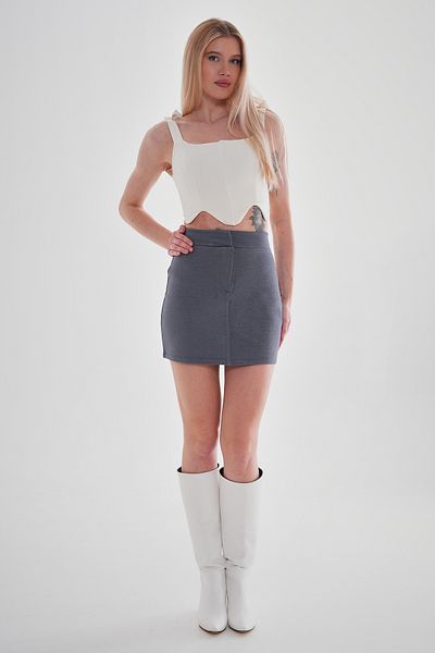 Trendyol Collection Grauer Mini-Strickrock mit hoher Taille und Reißverschluss – TWOAW24ET00195