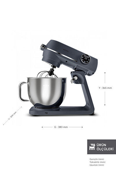 Karaca Multichef Artisan Digital Ekran 7 Litre Döküm Stand Mikser Brushed Gun Grey 1800W