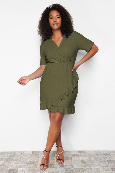 Trendyol Curve Khaki duplasoros, hajlított kötött ruha Duplasoros, hajlított mini kötött ruha TBBSS24AH00037