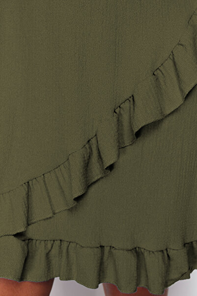 Trendyol Curve Khaki Double Breasted Flounce Knitted Dress Double Breasted Flounce Mini Knitted Dress Tbbss24Ah00037