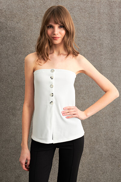 Cool & Sexy Women's Ecru Button Detail Strapless Blouse Cy355