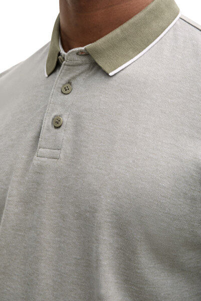 Tom Tailor Denim Tree Moss grünes zweifarbiges T-Shirt mit Polokragen für Herren