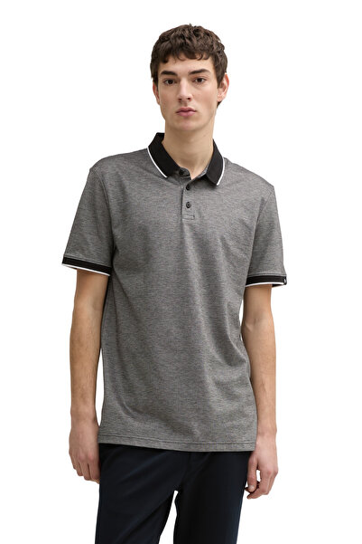 Tom Tailor Denim Herren-T-Shirt mit Polokragen in Chalk Grey Two Tone