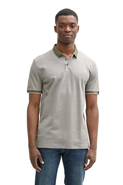 Tom Tailor Denim Tree Moss grünes zweifarbiges T-Shirt mit Polokragen für Herren