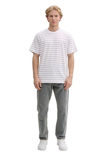 Tom Tailor Denim weißes, grünes, dünnes Streifen-T-Shirt für Herren